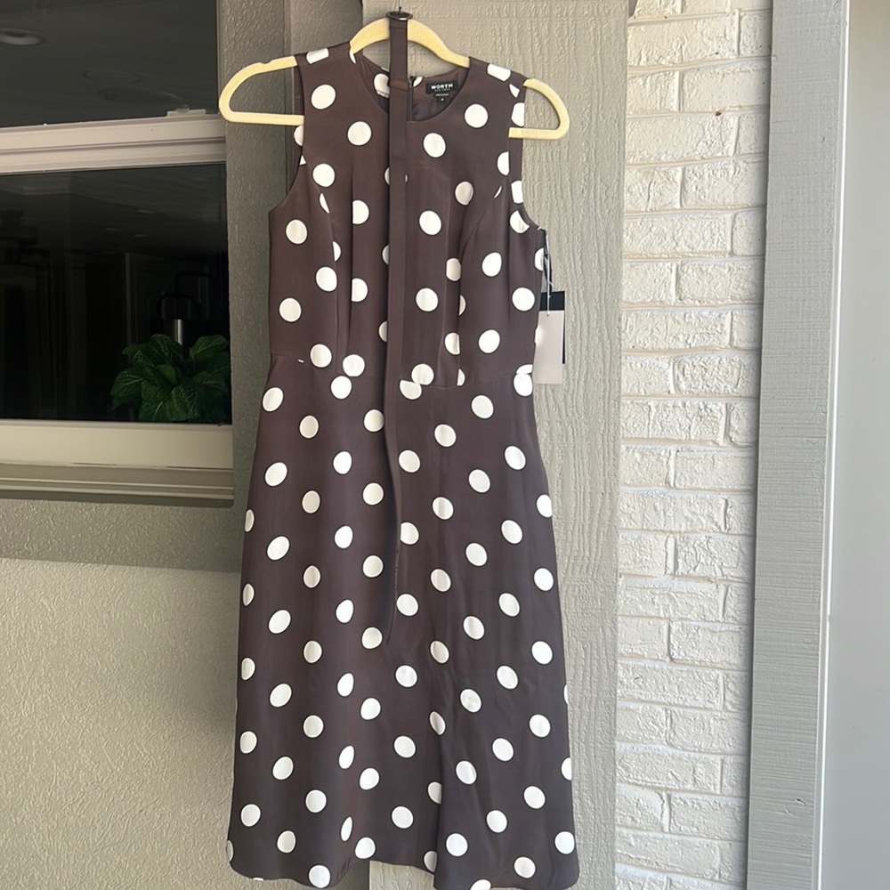 NWT Worth polka dot dress 100% silk with belt 0